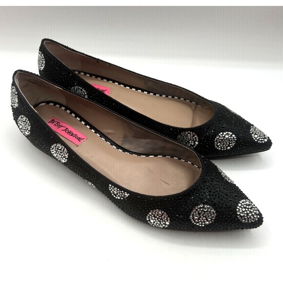 Betsy Johnson Flats Rhinestone Studded Polka Dot Pointed Toe Size 8.5 - Picture 1 of 12